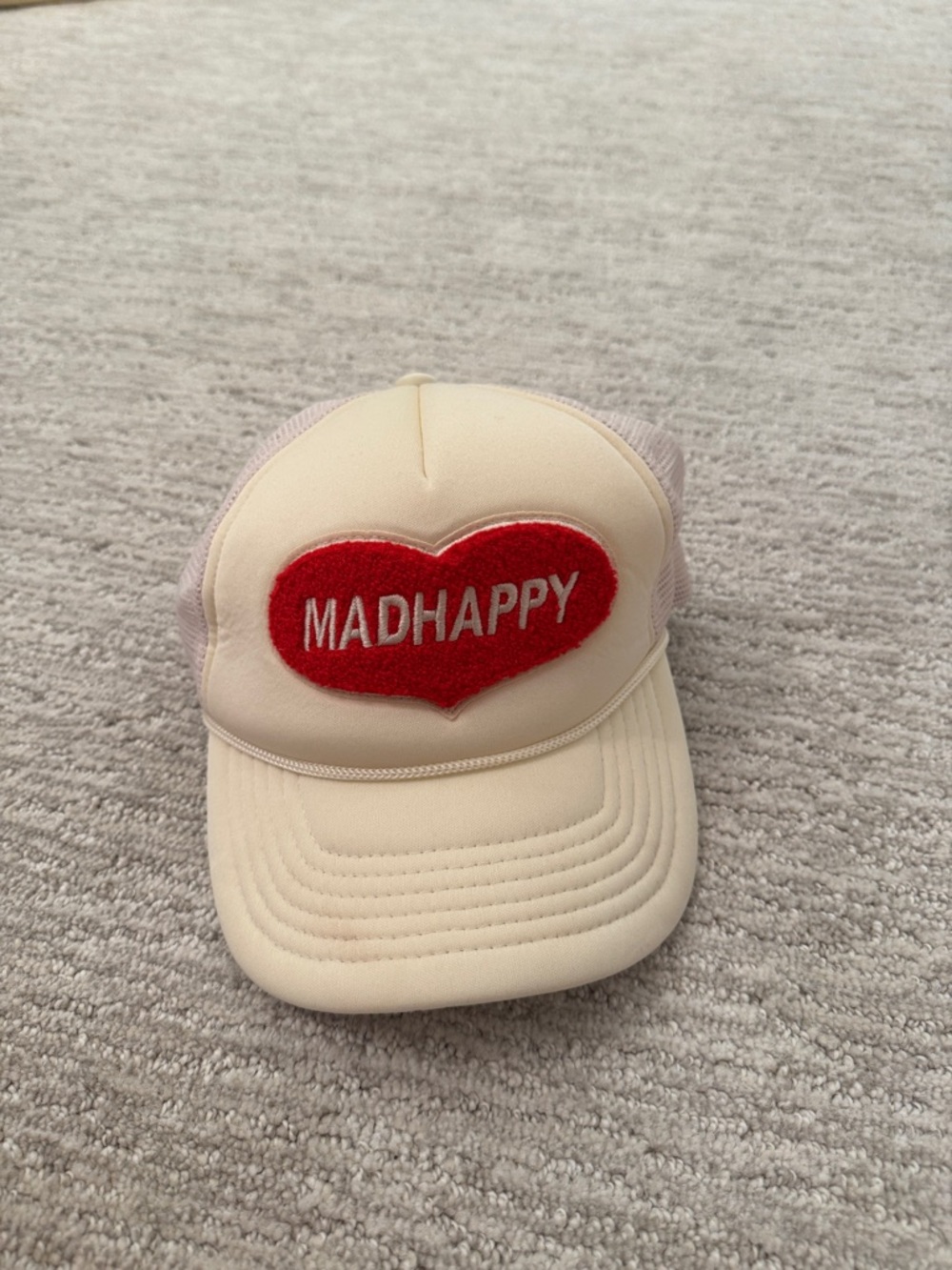 Madhappy Cream Trucker Hat with Red Heart Patch